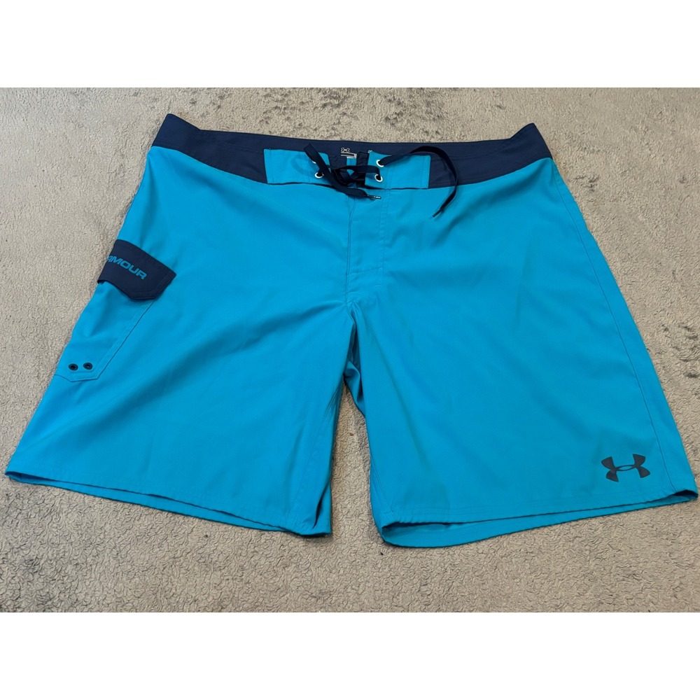 Under Armour HeatGear Board Shorts Mens 42 Blue Navy Swim Trunks Cargo Pocket